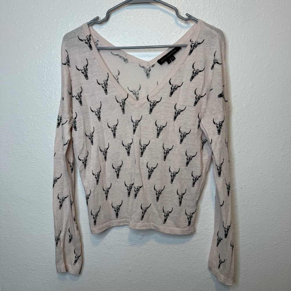 Skull Cashmere Long Sleeve Dawson Longhorn Cow Skull Linen Shirt Size Small